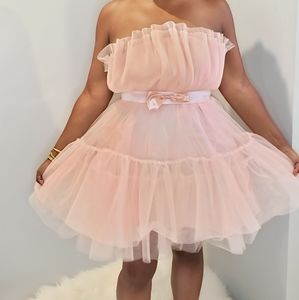 Peach bow front layered tube tulle dress size medium